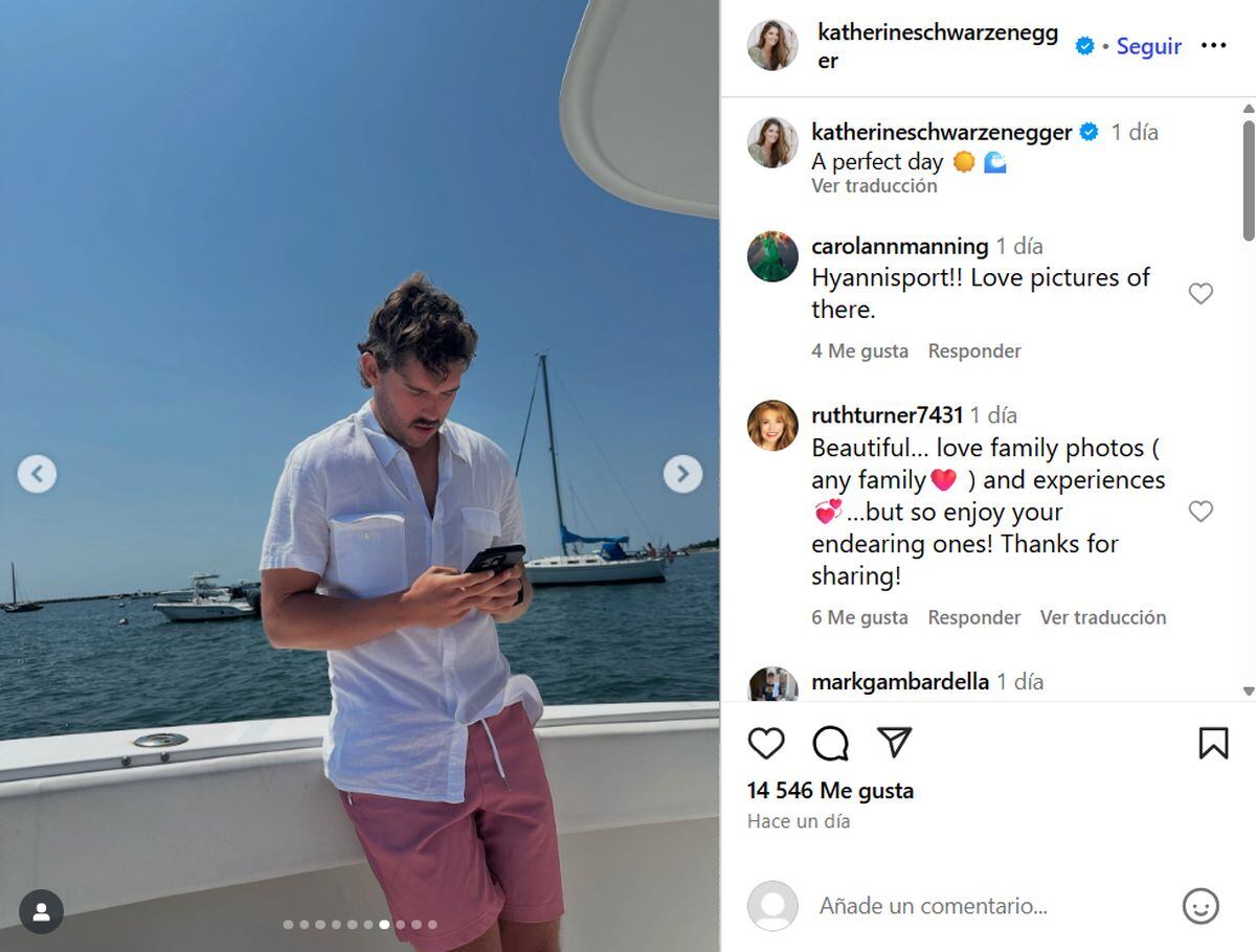 Imágenes compartidas por Katherine Schwarzenegger muestran a su hermano Christopher con notable pérdida de peso y disfrutando de un paseo en bote con la familia (Instagram/@katherineschwarzenegger)