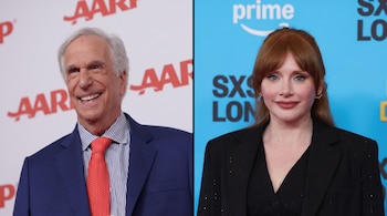 Composición en dos partes con el actor Henry Winkler a la izquierda y la actriz Bryce Dallas Howard a la derecha.