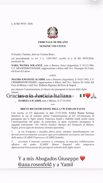 El fallo de la Justicia a favor de Wanda Nara en Italia