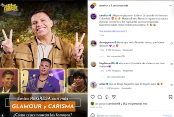 Emiro Navarro regresa a 'La casa de los famosos' en la noche del 1 de mayo - crédito @lacasadelosfamososcolombia1/ Instagram