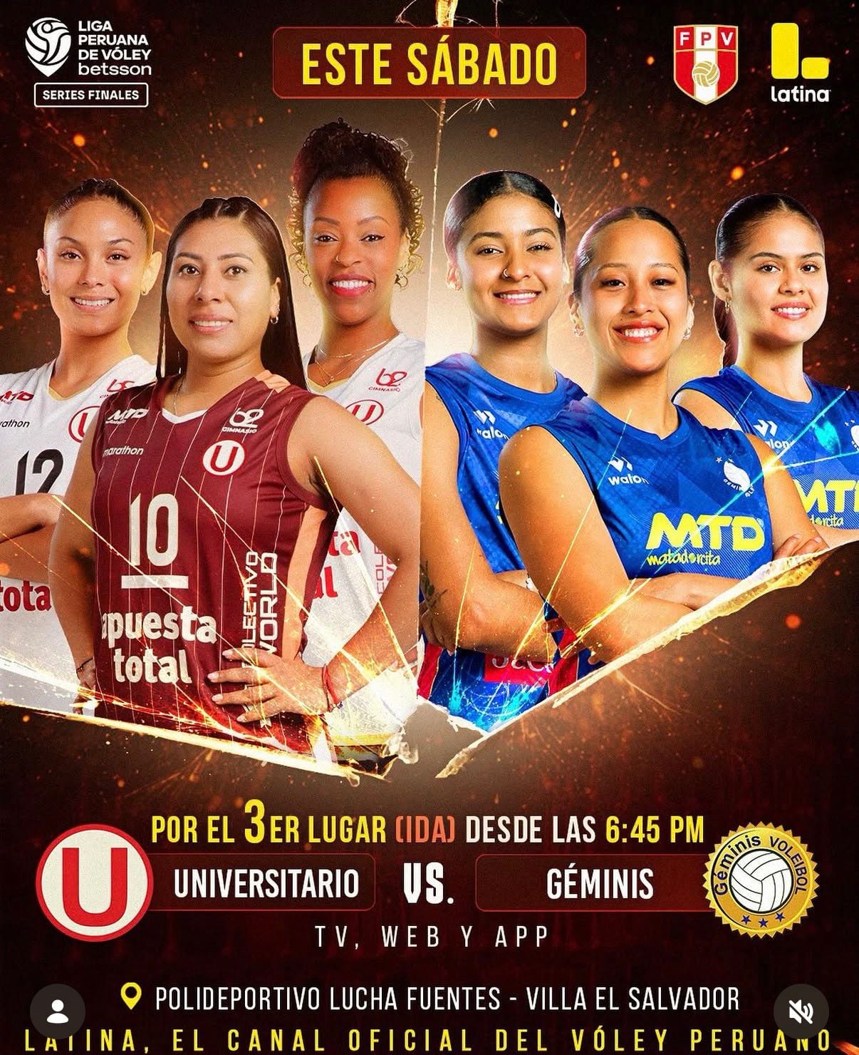 Universitario y Géminis se enfrentan por el tercer lugar de la Liga Peruana de Vóley 2025/2026.