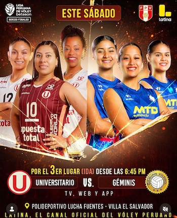 Universitario y Géminis se enfrentan por el tercer lugar de la Liga Peruana de Vóley 2025/2026.