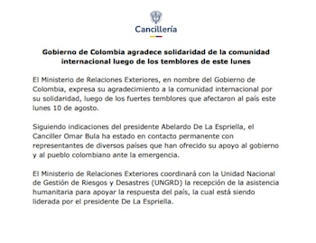 Cancillería agradeció apoyo de la comunidad internacional