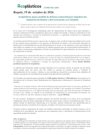 Acoplásticos advirtió sobre el impacto de las importaciones de llantas nuevas originarias de China a precios muy bajos y resalta el aporte de la industria del reencauche al empleo y la economía circular - crédito Acoplásticos