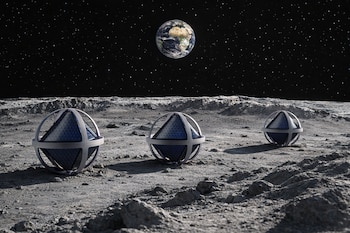 Una ilustración que muestra las sondas de la Esfera Lunar Baja Africana de Africa2Moon rebotando en la superficie lunar. (Crédito de la imagen: Africa2Moon)