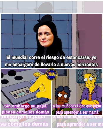 Un collage de memes con el rostro de Julieta Venegas sobre un personaje de Los Simpsons y otros personajes de la serie con textos irónicos