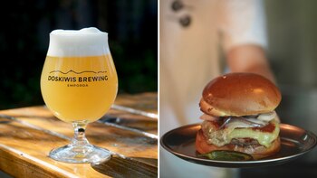 Cerveza y hamburguesa en DosKiwis