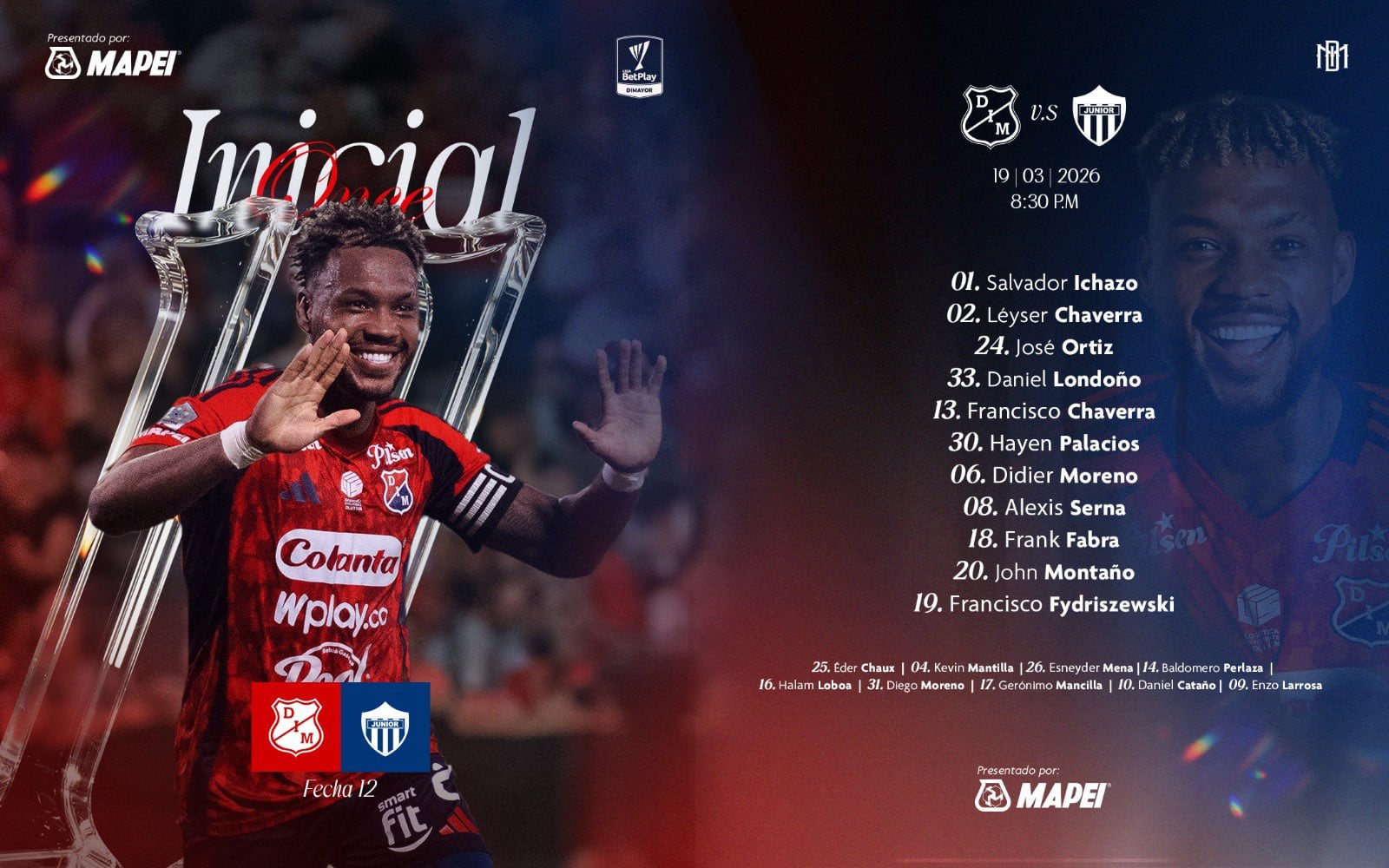 Aqui está a escalação de Medellín para receber os Juniores da Liga BetPlay - crédito DIM