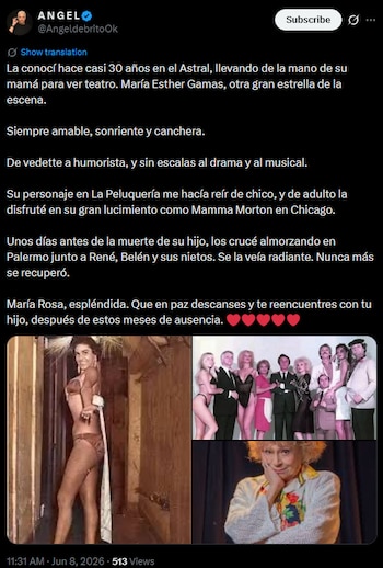 Ángel de Brito, conductor de LAM, le dedicó unas sentidas palabras a la icónica figura del espectáculo argentino (X)