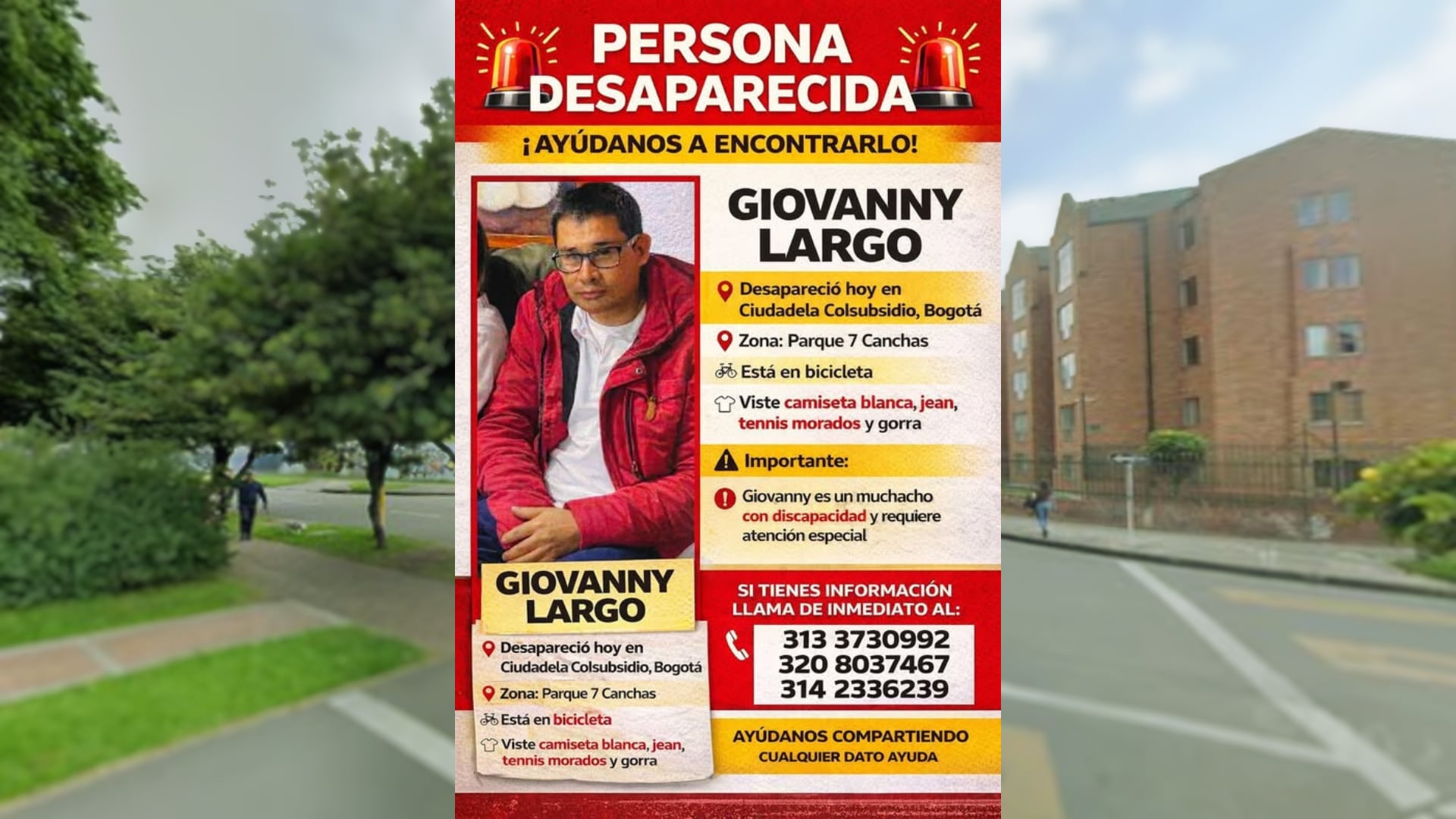 El ciudadano se perdió de la vista del su hermano, David Largo, que lo estaba cuidando - crédito Google Maps y redes sociales