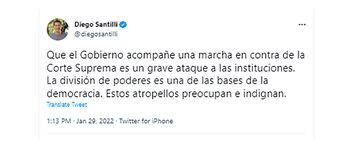 El tuit de Diego Santilli