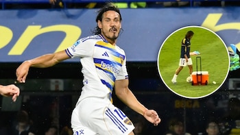 El precalentamiento de Cavani con