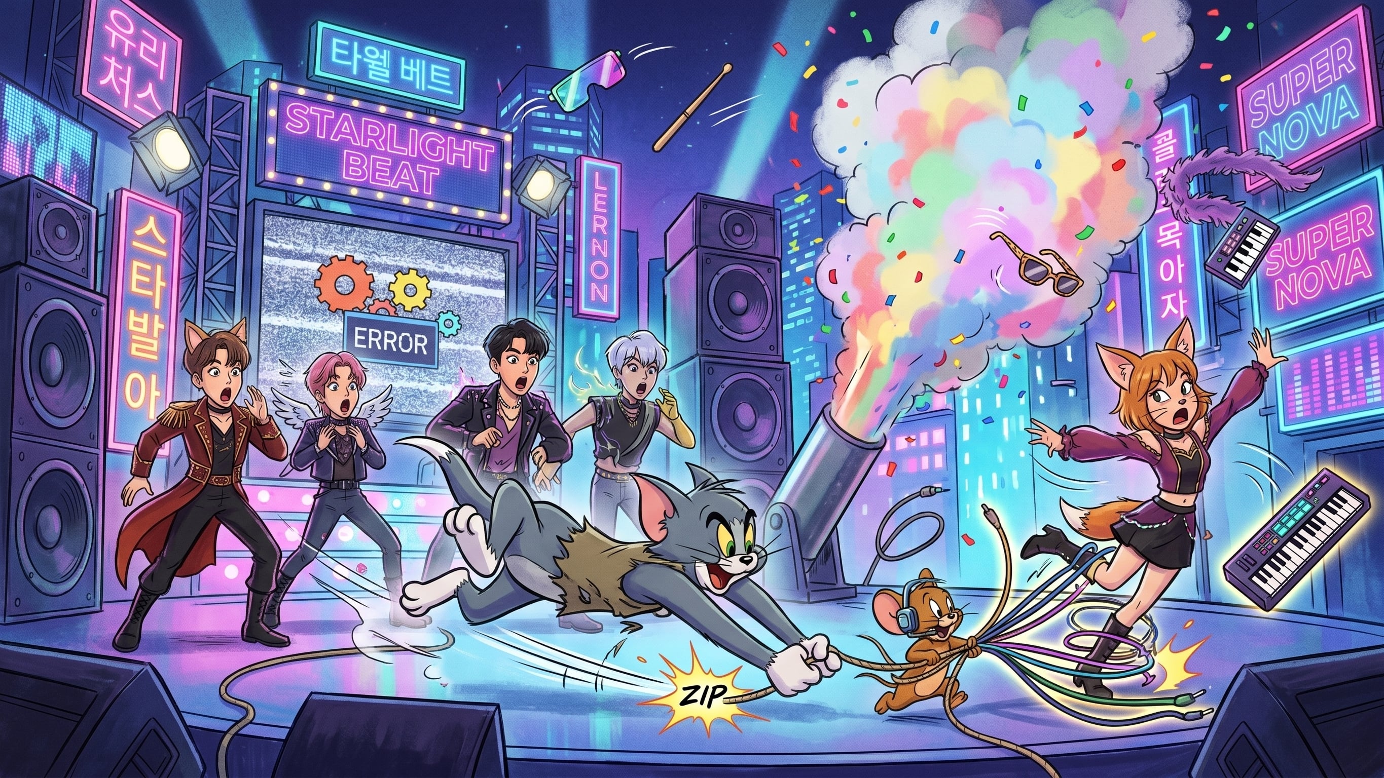 Esta es una representación de Los Saja Boys en el universo de Tom y Jerry. (Foto: Gemini)