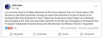 El cantante se deslinda de