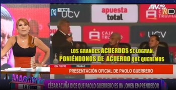 Magaly Medina se burló del discurso de César Acuña a Paolo Guerrero. (Captura: Magaly TV La Firme)