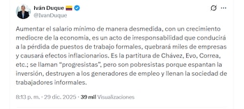 El expresidente Iván Duque rechazó