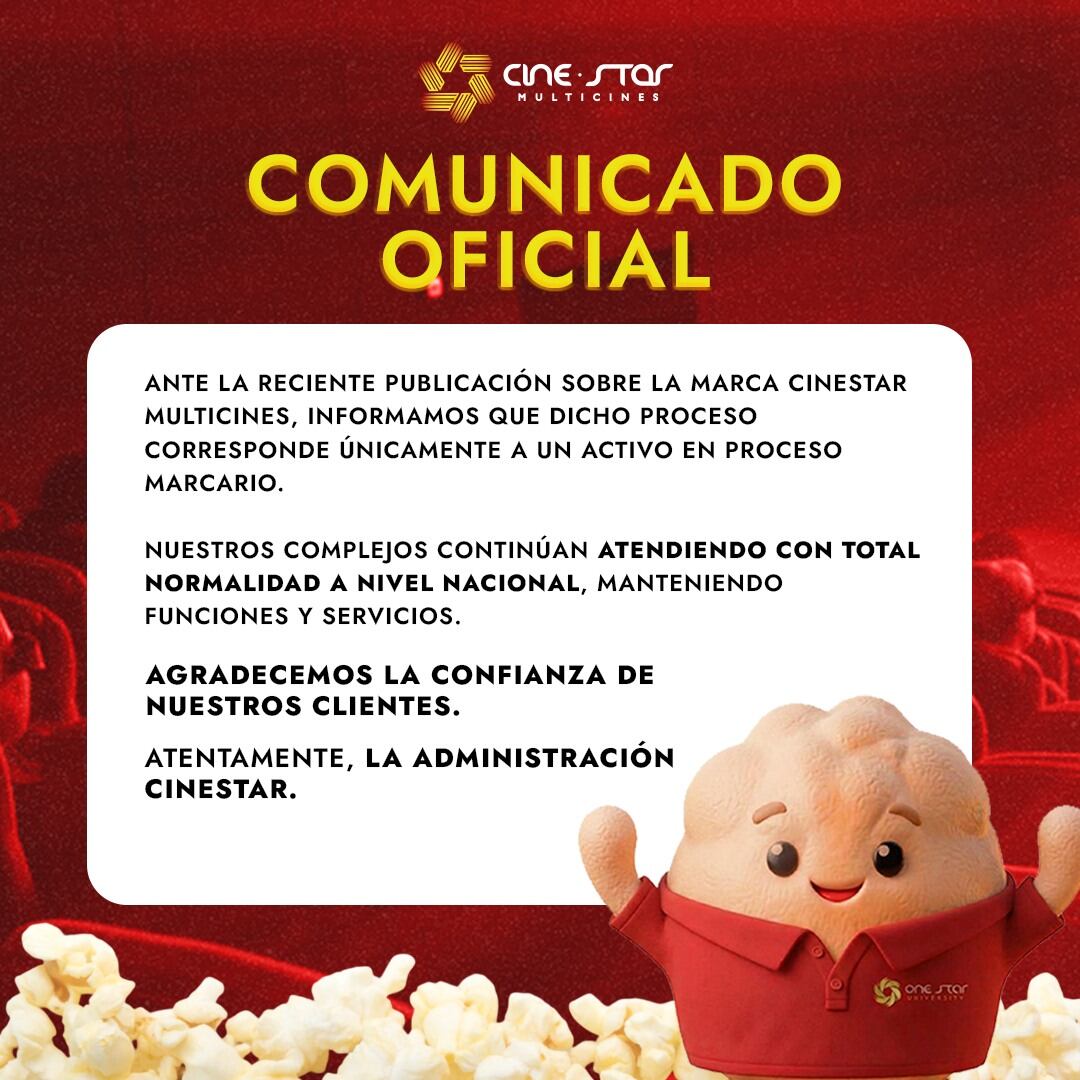 La cadena de cines Cinestar seguirá atendiendo con normalidad. - Crédito Cinestar Multicines