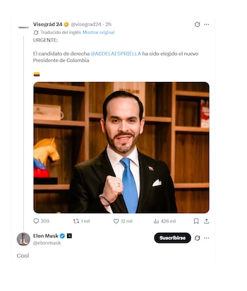 Elon Musk celebró victoria de Abelardo de la Espriella