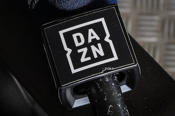 Illustration of the official logo of DAZN during the training of the Paris Saint-Germain team ahead of the UEFA Champions League, Semi-finals, 1st leg football match between Borussia Dortmund and Paris Saint Germain on April 30, 2024 at Signal Iduna Park in Dortmund, Germany - Photo Matthieu Mirville / DPPI