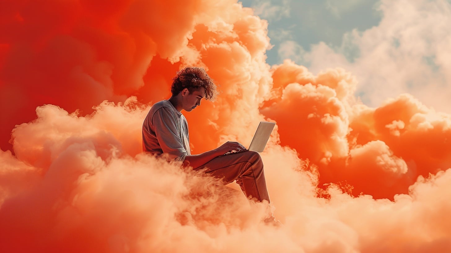 Un hombre sentado sobre una nube utilizando una computadora - (Imagen Ilustrativa Infobae)