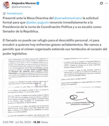 Alejandro Moreno compartió la solicitud