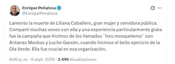 El exalcalde de Bogotá Enrique Peñalosa resaltó la capacidad organizativa de Liliana Caballero - crédito @EnriquePenalosa/X