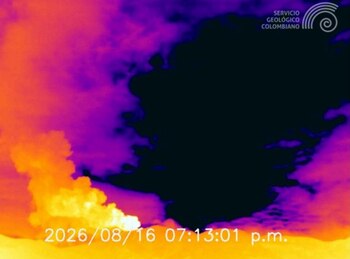 Registro de la cámara infrarroja Púlpito, ubicada a 6 km al suroccidente del volcán
Puracé - crédito SGC
