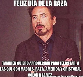 Meme con el actor Robert Downey Jr. mirando hacia arriba con los brazos cruzados y texto en letras blancas arriba y abajo