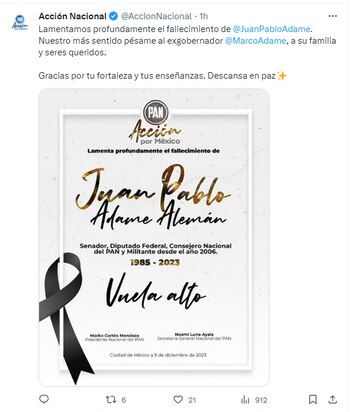 PAN lamenta la muerte de