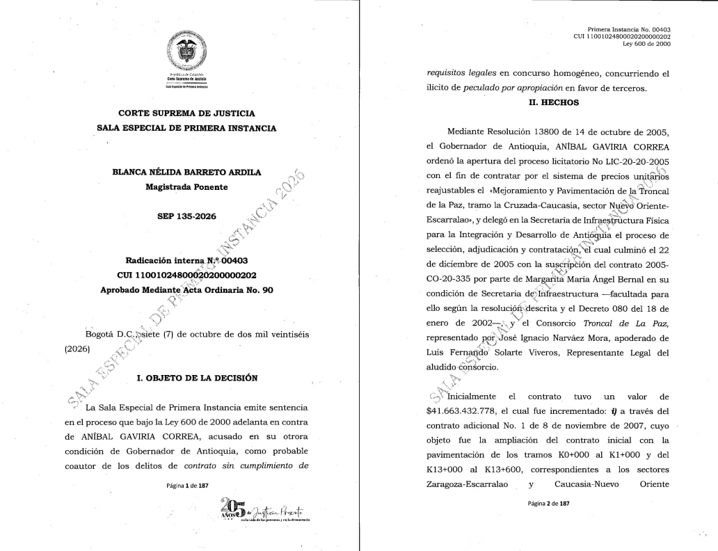 La Sala estableció que el control del anticipo dependía de la interventoría y que los desembolsos contaban con la verificación técnica exigida - crédito Corte Suprema de Justicia