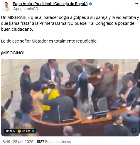 Papo Amín rechazó la presencia de Matador en el Congreso y lo calificó de “misógino” - crédito @papoaminCD/X