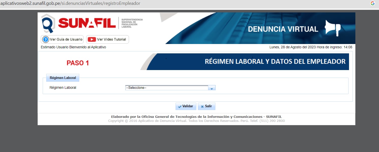 Página de denuncias de Sunafil - Perú - Captura: Infobae Perú.