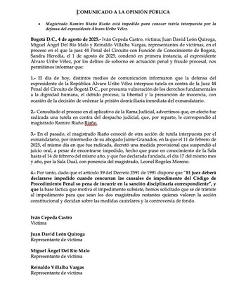 El comunicado, además de Cepeda,