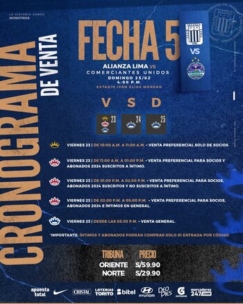 Cronograma de venta de entradas