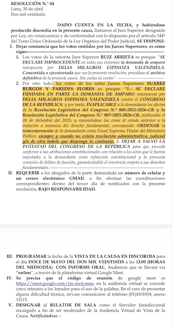 PJ convoca a un cuarto juez para resolver demanda de Delia Espinoza.