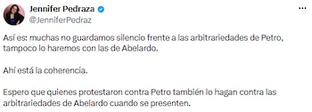 Jennifer Pedraza exigió vigilancia ciudadana ante posibles arbitrariedades del nuevo gobierno - crédito @JenniferPedraz/X