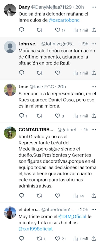 La reacción de algunos de los hinchas del Deportivo Independiente Medellín al supuesto engaño de Raúl Giraldo - crédito X