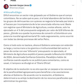 Germán Vargas Lleras criticó la