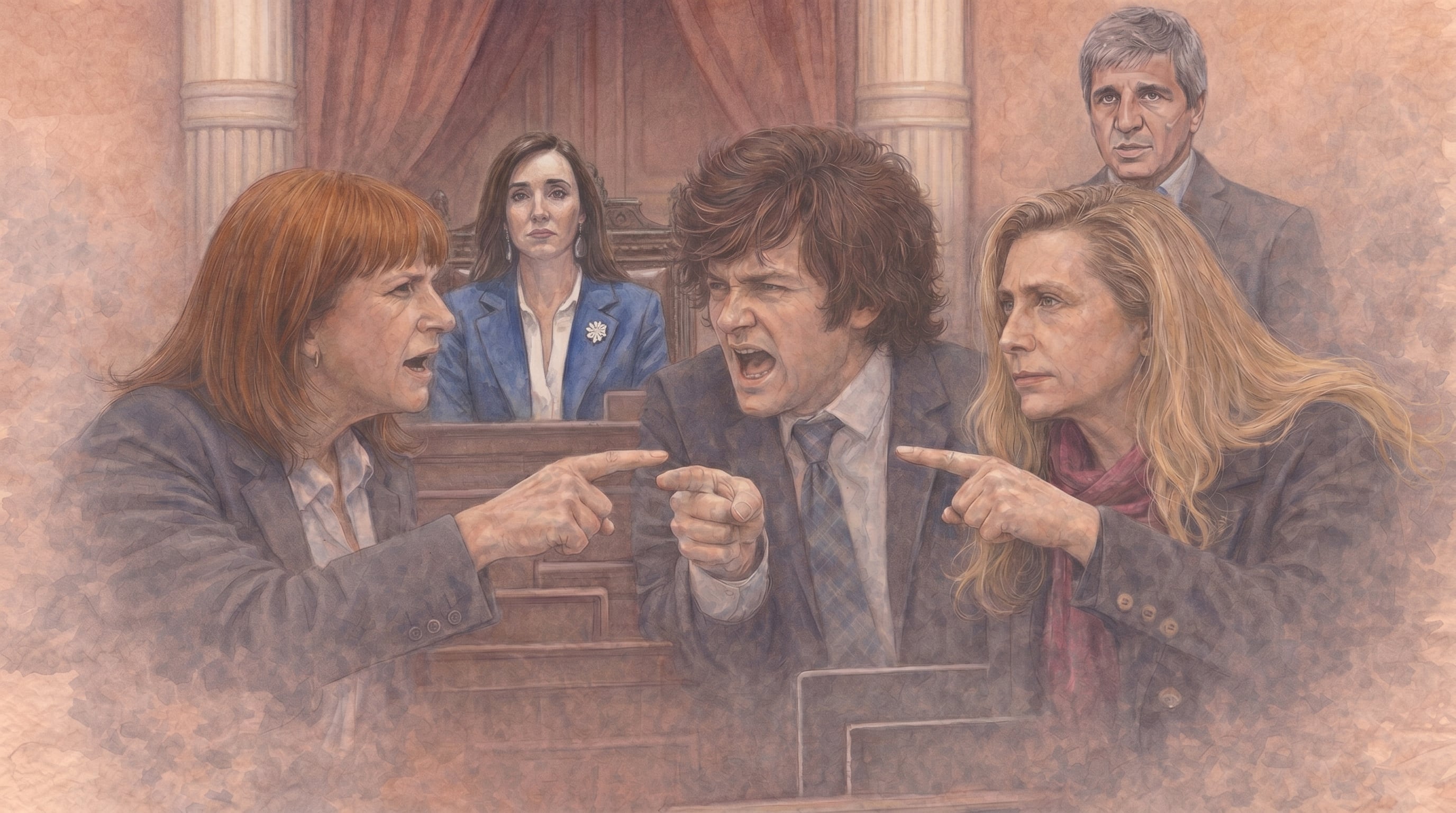 Javier Milei, Karina Milei, Patricia Bullrich, Victoria Villarruel y Luis Caputo