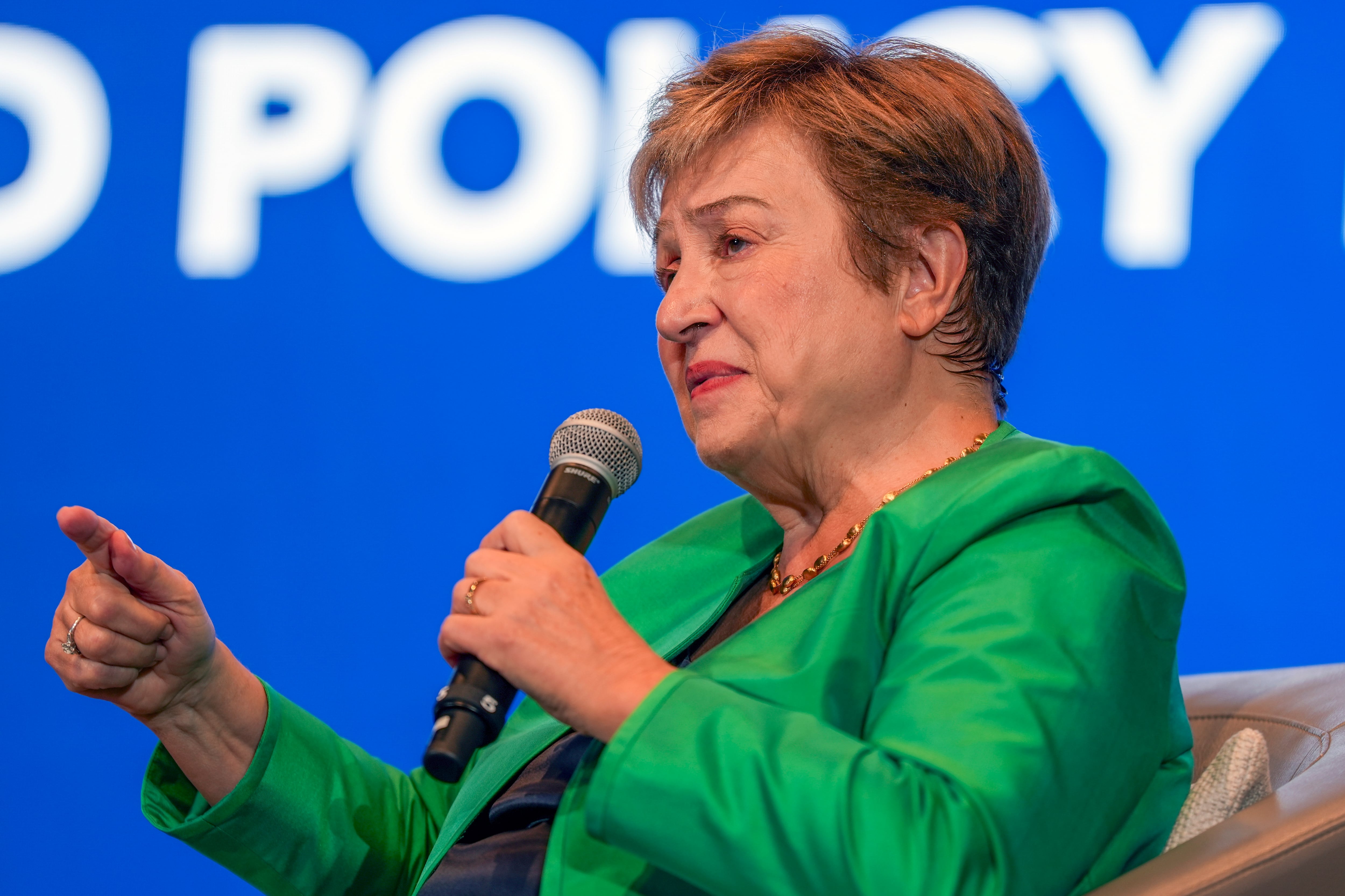 La directora del Fondo Monetario Internacional (FMI), Kristalina Georgieva, dando un discurso en Singapur. EFE/EPA/SIMON LIM