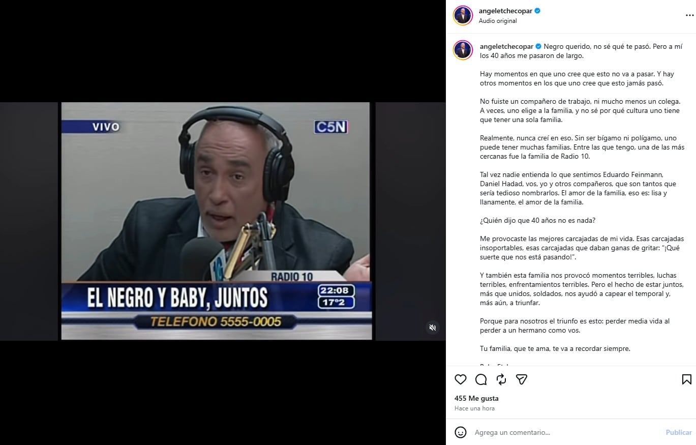 El mensaje de Baby Etchecopar en recuerdo de su amigo, Oscar González Oro (Instagram)
