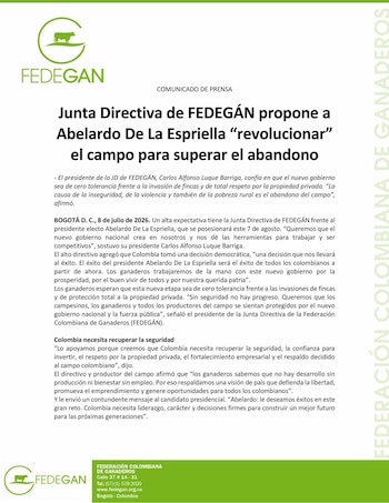 Fedegán pidió una transformación profunda del campo al nuevo gobierno de Abelardo de la Espriella - crédito @jflafaurie/X