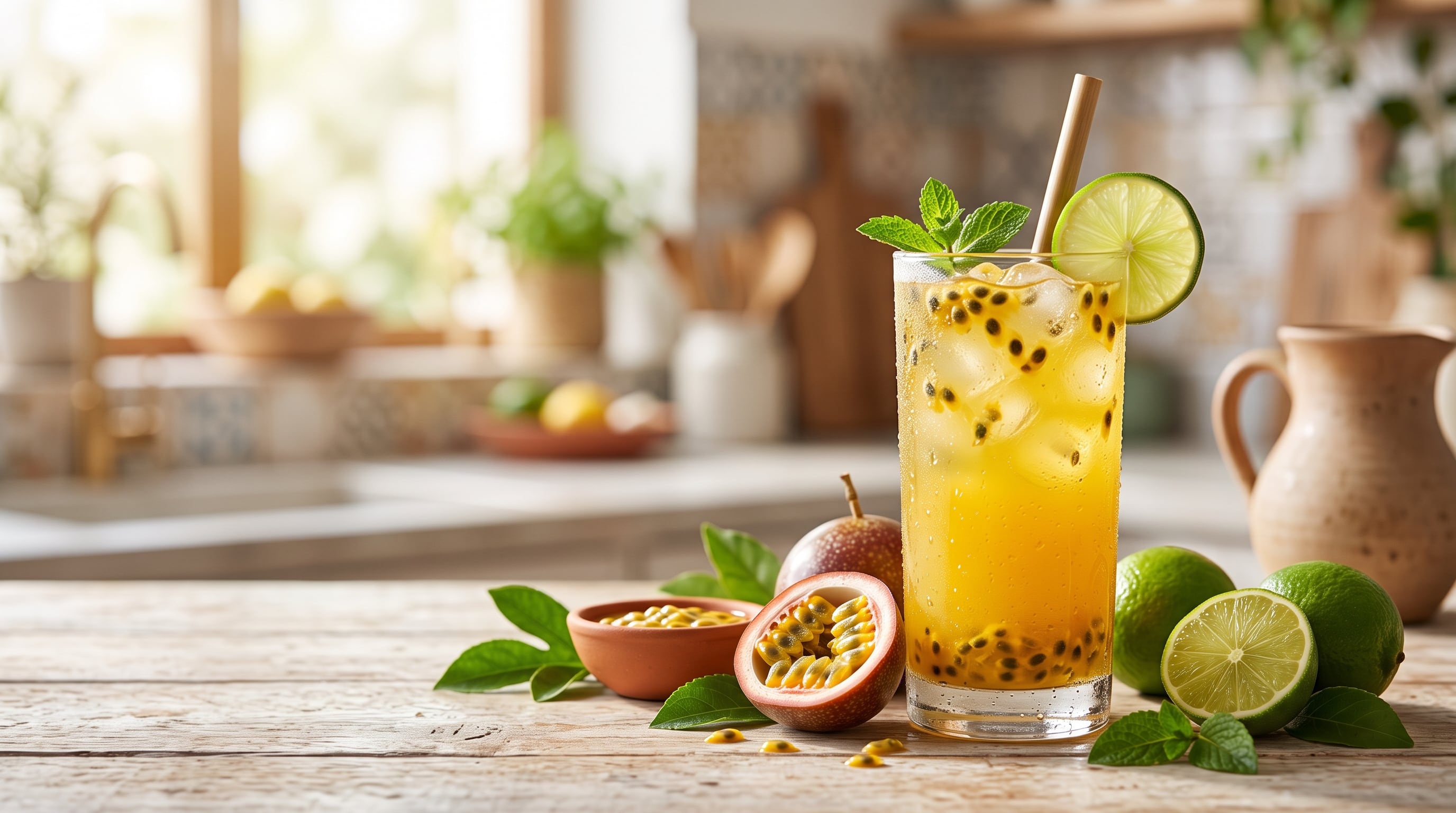 La bebida tropical que necesitas para los días calurosos se prepara con maracuyá, limón, agua y azúcar. (Imagen Ilustrativa Infobae)