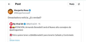 Margarita Rosa de Francisco reacciona