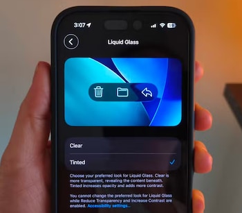 Puedes cambiar el color del Liquid Glass de iOS 26.