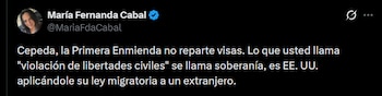 María Fernanda Cabal - crédito @MariaFdaCabal/X