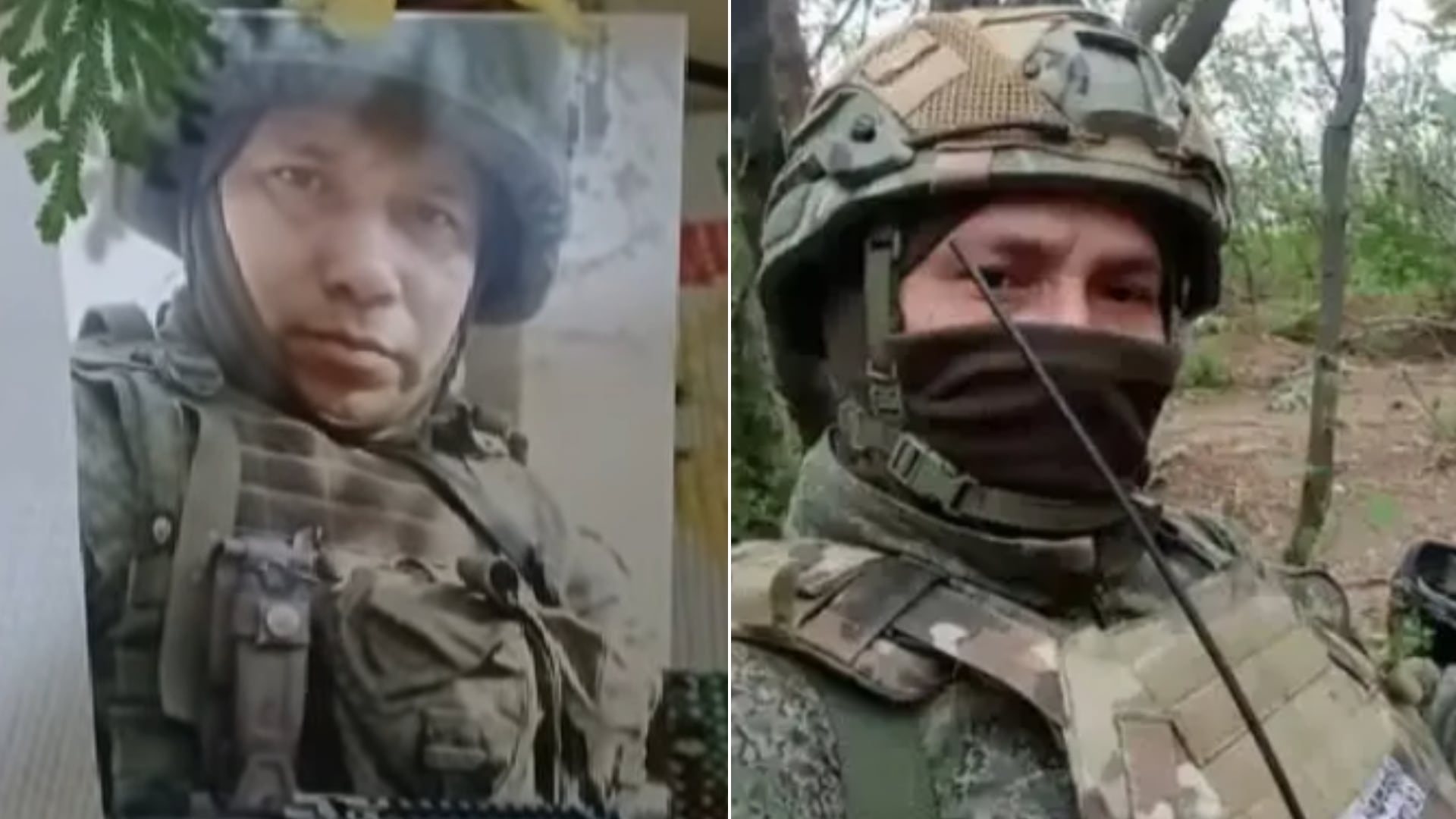El exsoldado peruano Erver Ríos Alván, fallecido en la guerra entre Rusia y Ucrania, aparece con uniforme militar en una foto y una selfie. (Composición: Infobae Perú)