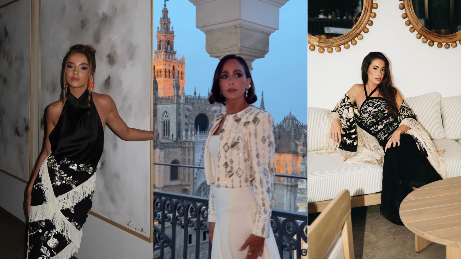 Fabiana Sevillano, Rocío Osorno y Marina Barrial en el Pescaíto de la Feria de Abril 2026 (MONTAJE INFOBAE).