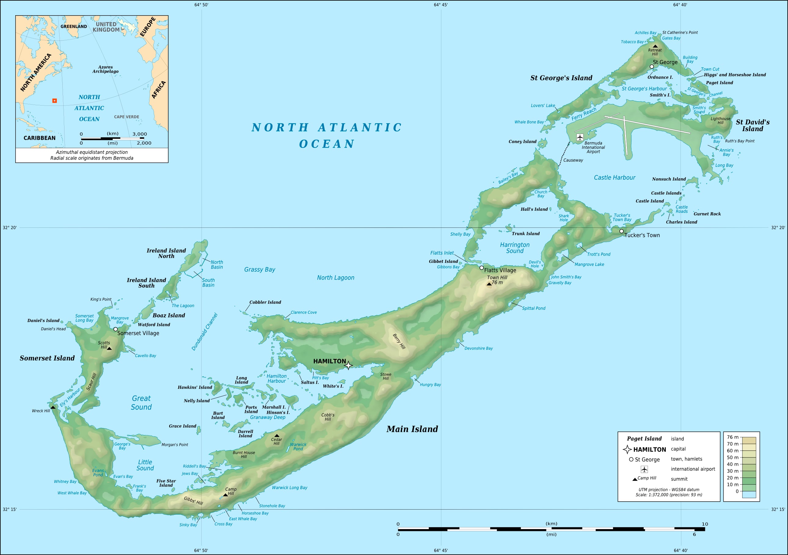 Mapa topográfico de Bermudas (Wikimedia)