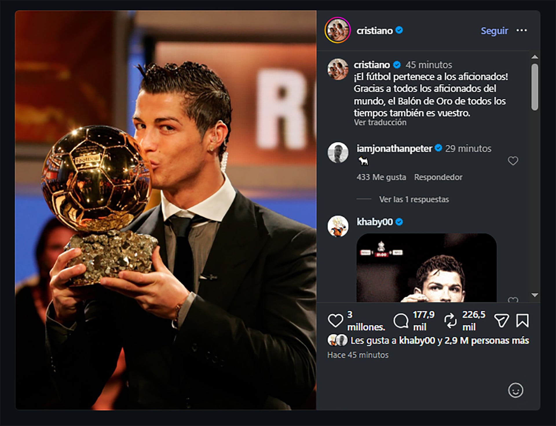 El posteo de Cristiano Ronaldo